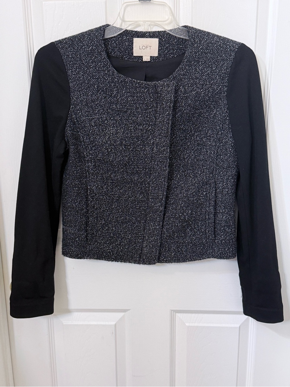 LOFT Black Tweed-Front Cropped Blazer